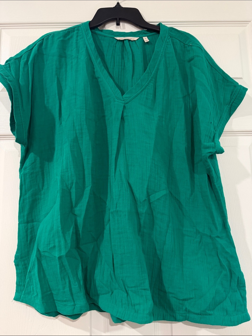 Soft Surroundings Vibrant Teal V-Neck Short Sleeve Blouse